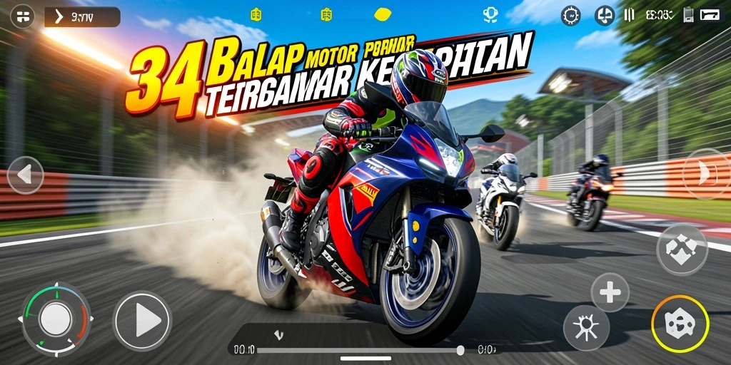 Tampilan gameplay 34R dengan aksi balap motor yang mendebarkan.