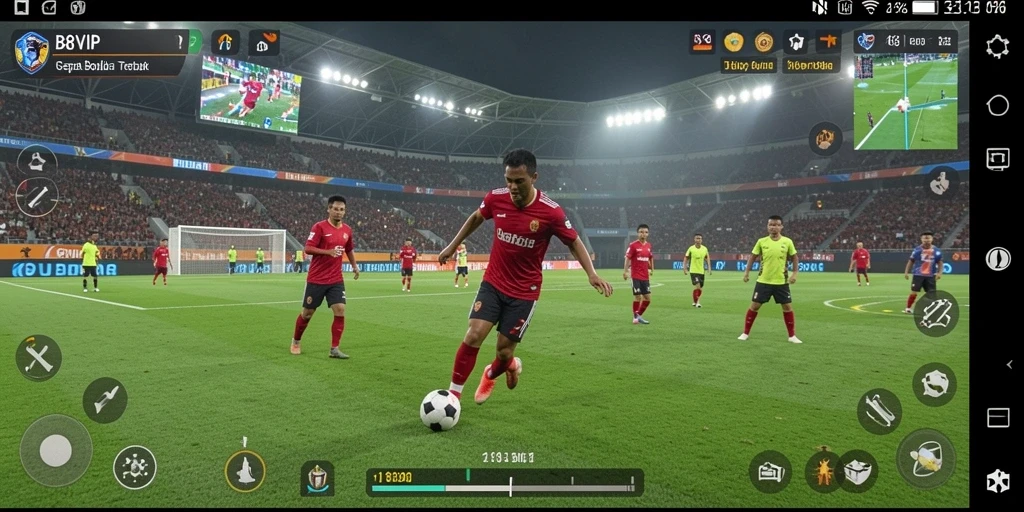 Gameplay B8VIP yang menegangkan dengan grafis menawan di lapangan sepak bola.