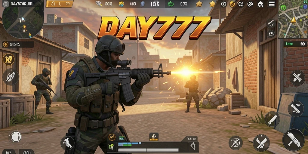 Tampilan aksi mendebarkan dalam gameplay DAY777 yang intens.