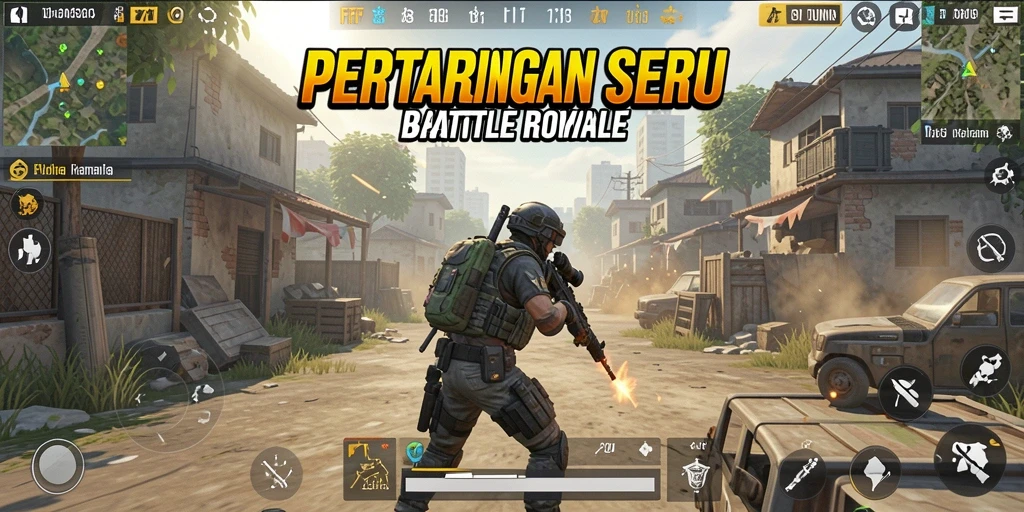 Screenshot menampilkan aksi seru dalam F7F7 Battle Royale.