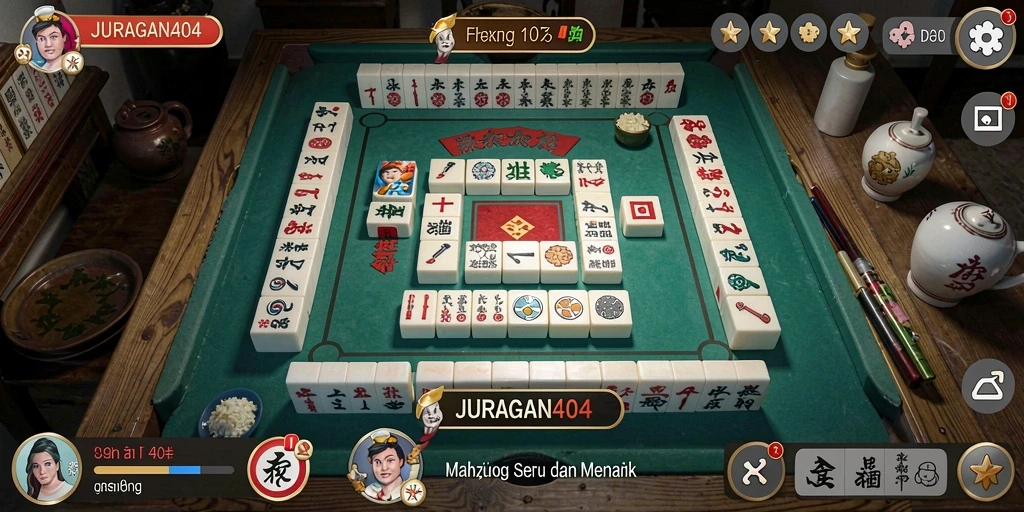Screenshot JURAGAN404 menampilkan aksi seru permainan Mahjong.