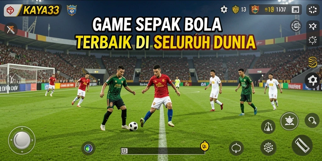 Screenshot utama KAYA33 menampilkan aksi seru dalam permainan sepak bola.