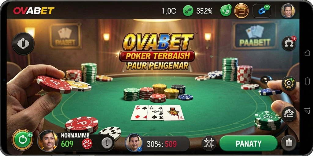 Tampilan gameplay Poker yang seru dan interaktif di OVABET.