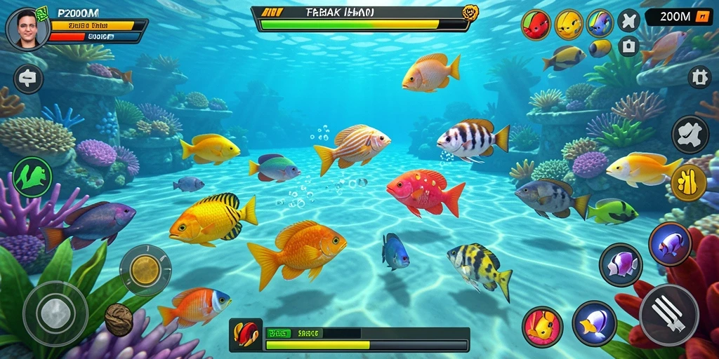 Screenshot gameplay seru Tembak Ikan P200M dengan aksi menangkap ikan.