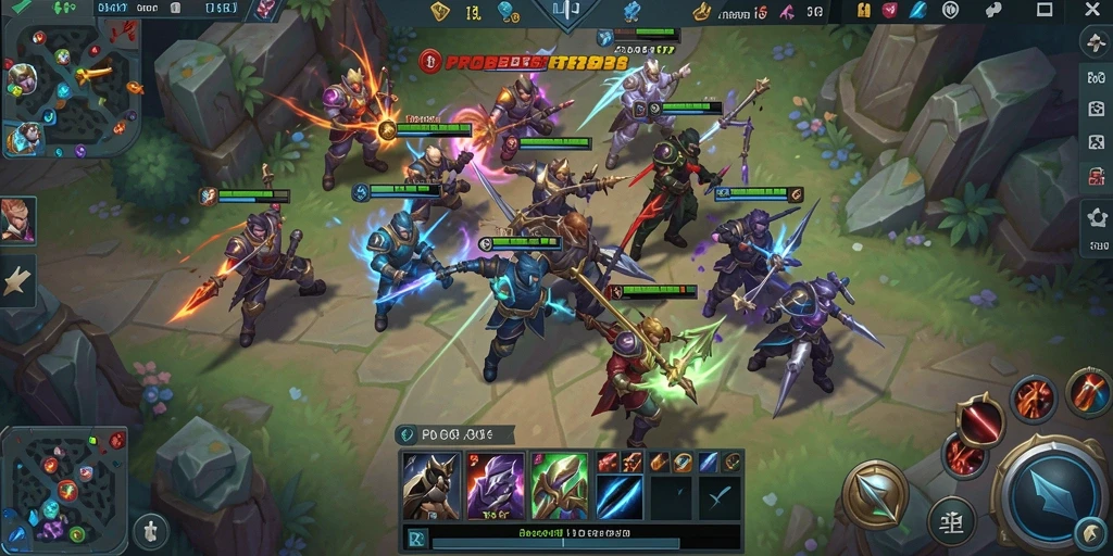 Tampilan gameplay seru dalam pertempuran tim di MOBA PROBET88.