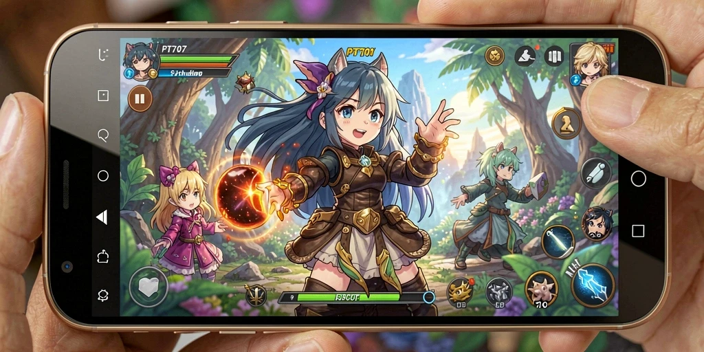 Tampilan gameplay menarik di PT707 dengan aksi karakter anime.
