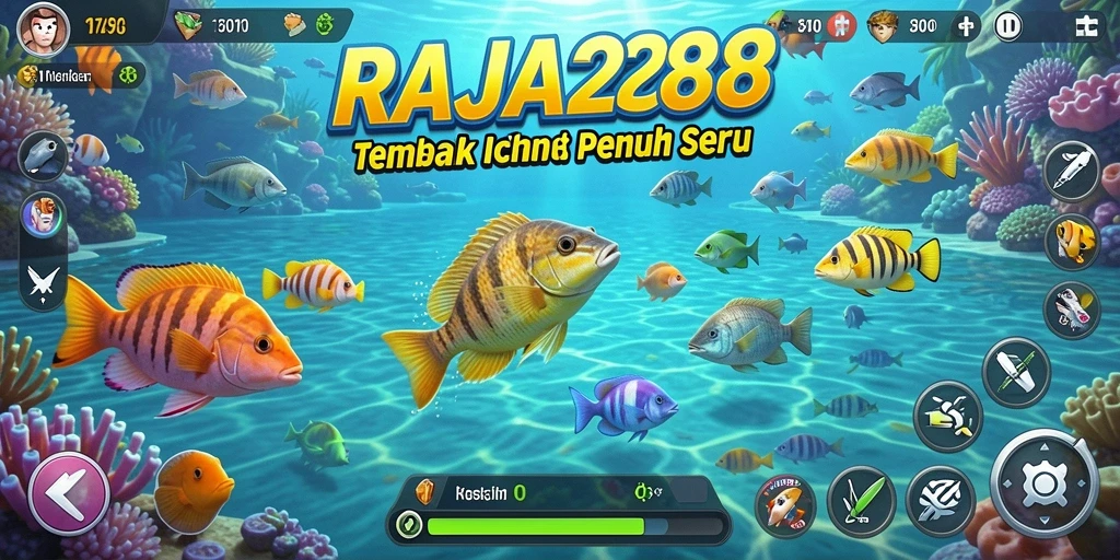 Screenshot menunjukkan aksi seru dalam permainan Tembak Ikan RAJA288.