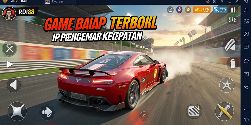 Screenshot gameplay RDI88 yang menampilkan aksi balap mobil yang seru.