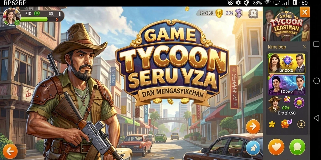 Screenshot utama RP62RP yang menampilkan gameplay manajemen bisnis.
