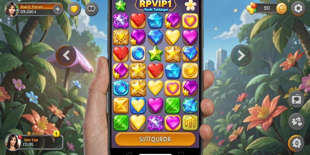 Tampilan gameplay Match-3 penuh warna dan seru.