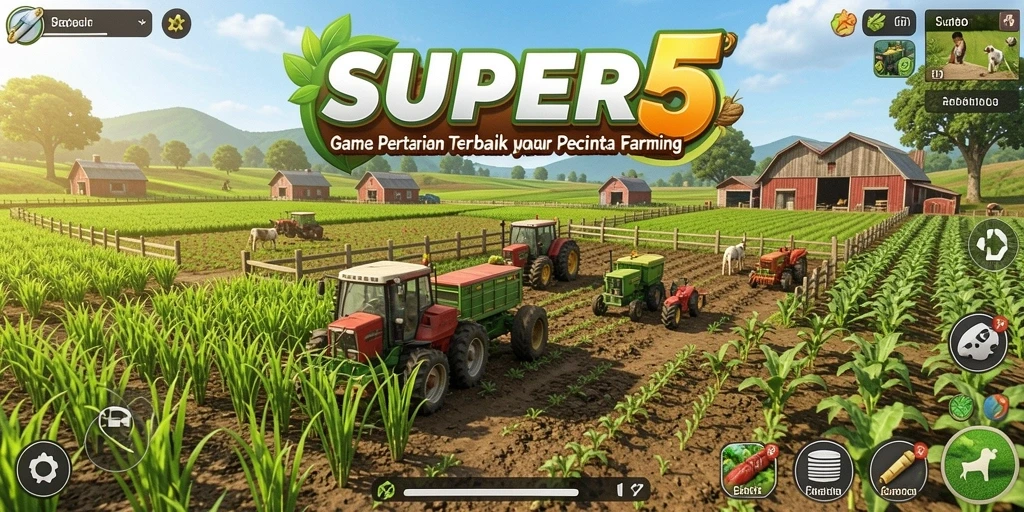 Gameplay SUPER5 yang menampilkan kegiatan bertani yang seru dan interaktif.